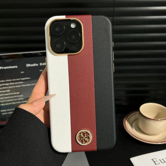 Premium PU Leather Textured iPhone Case With Camera Matel Bumper - BD Gadget