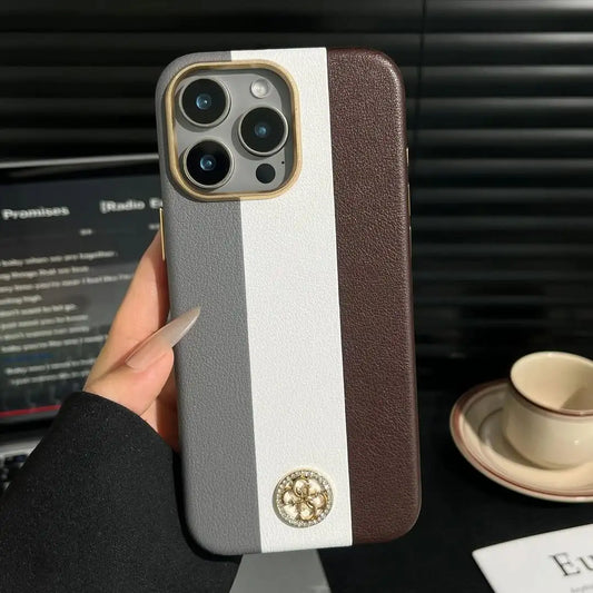 Premium PU Leather Textured iPhone Case With Camera Matel Bumper - BD Gadget