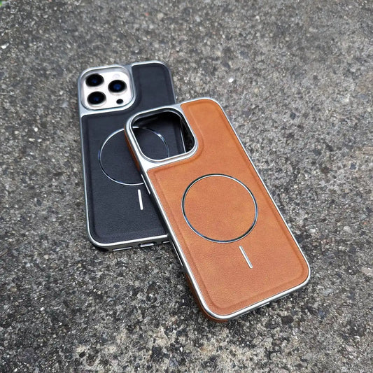 Premium PU Leather Magnetic iPhone Cases in Black and Brown colors for iPhone 12 to 16 Pro Max