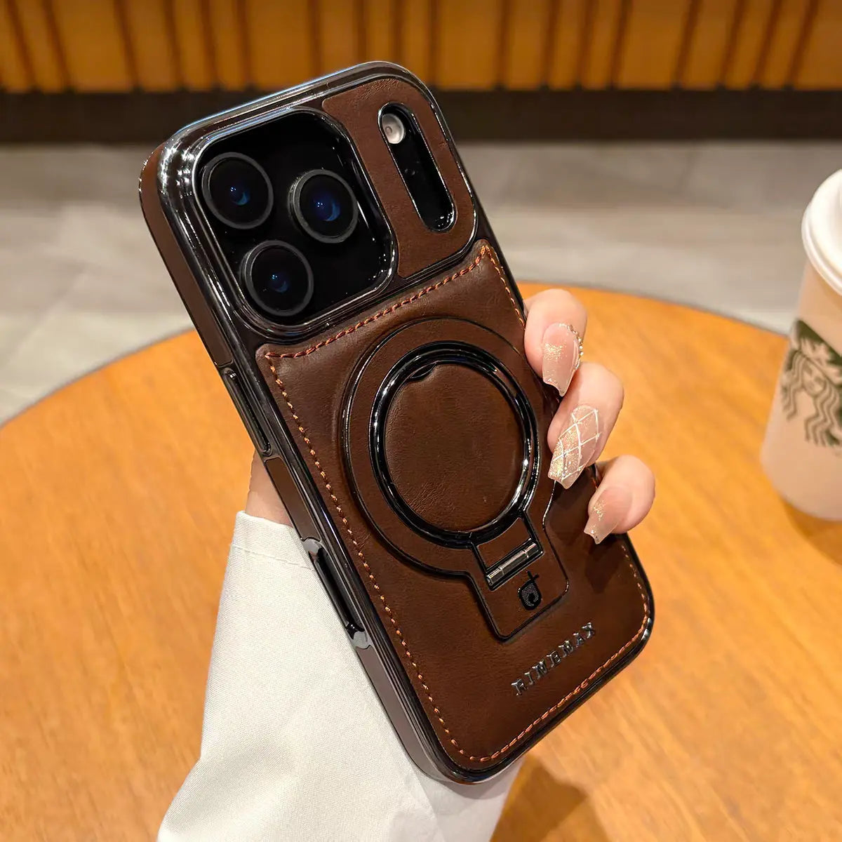 RIMBMAX PU Leather Magnetic Ring Case For iPhone
