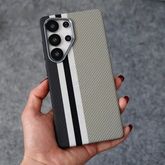 Luxo Life Carbon Fiber Texture Back Cover Samsung (White Stripe)