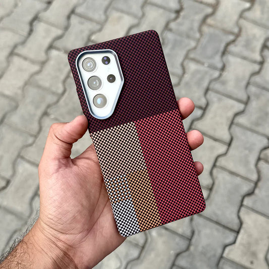 Luxo Life Carbon Fiber Texture Back Cover Samsung (Brown Check)