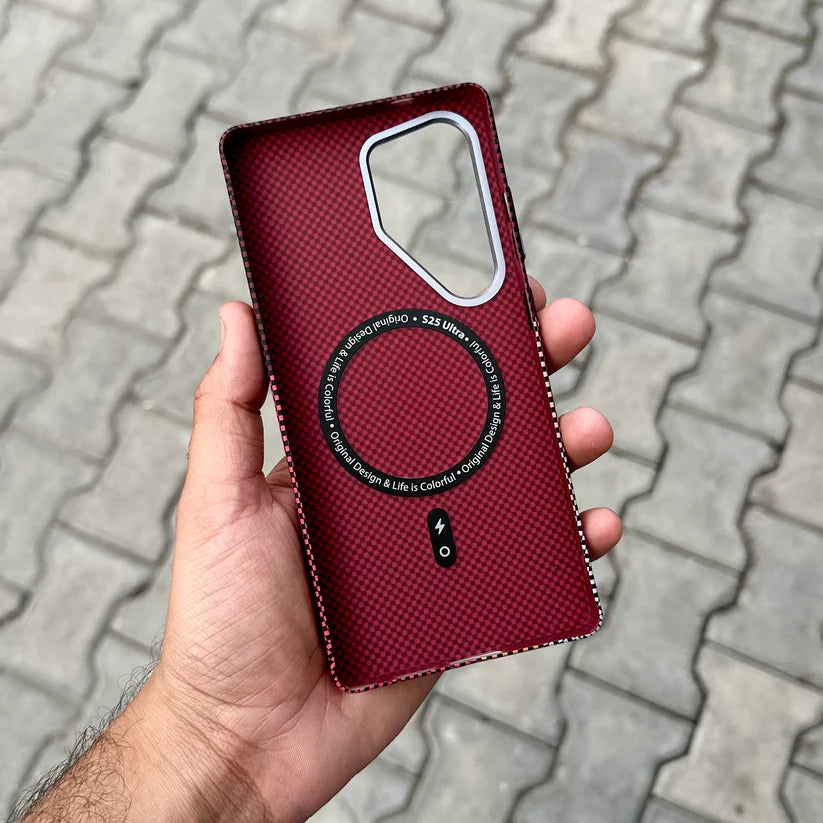 Luxo Life Carbon Fiber Texture Back Cover Samsung (Brown Check)