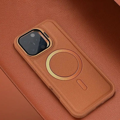 PU Leather MagSafe Camera Glass Case for iPhone