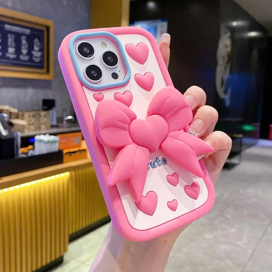 Cute 3D Pink Heart Bow Silicone Case for iPhone - BD Gadget