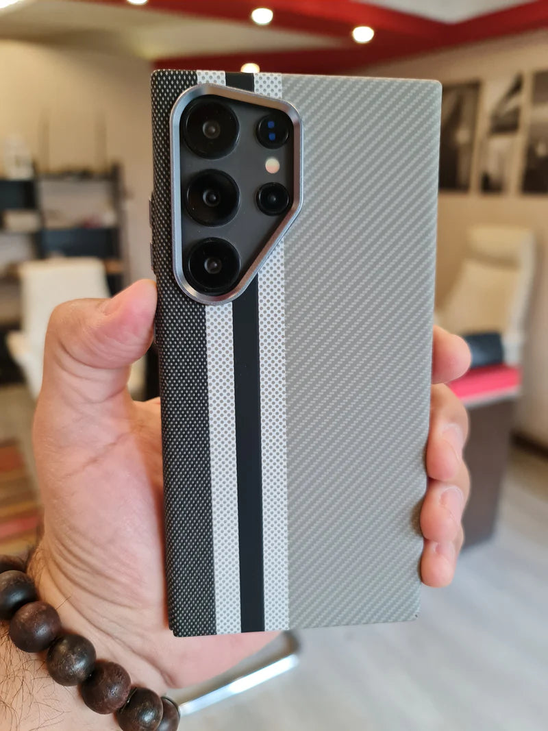 Luxo Life Carbon Fiber Texture Back Cover Samsung (White Stripe)