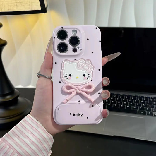 Lucky Kitty 3D Bow Mirror Stand Case for iPhone - BD Gadget