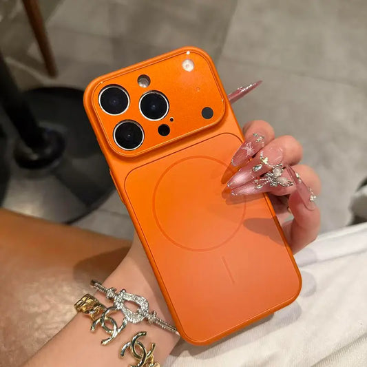 Premium AG Glass MagSafe Case for iPhone – 17 Series Style (Cosmic Orange)