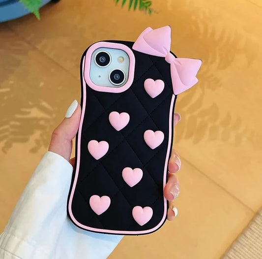 Trendy Pink Heart & Bow Silicone Case for iPhone - BD Gadget