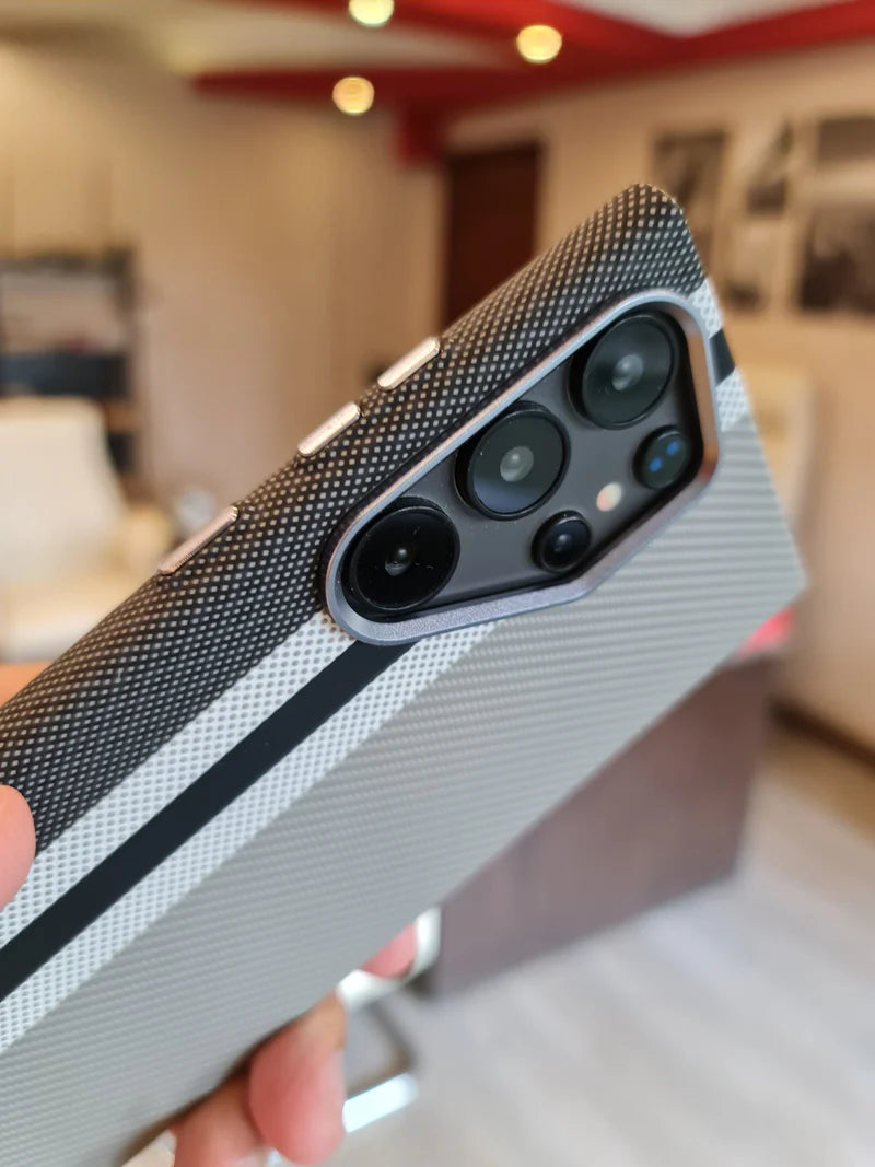 Luxo Life Carbon Fiber Texture Back Cover Samsung (White Stripe)