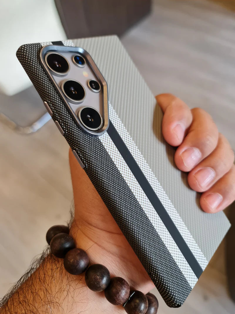 Luxo Life Carbon Fiber Texture Back Cover Samsung (White Stripe)