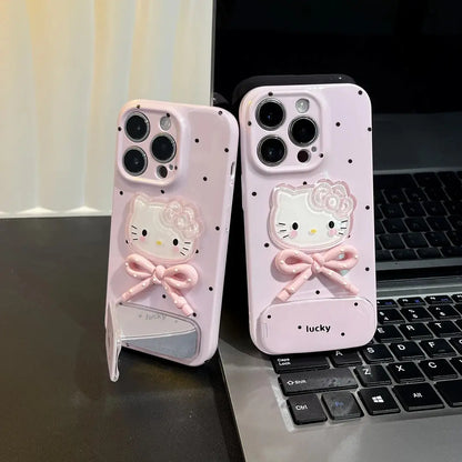 Lucky Kitty 3D Bow Mirror Stand Case for iPhone - BD Gadget